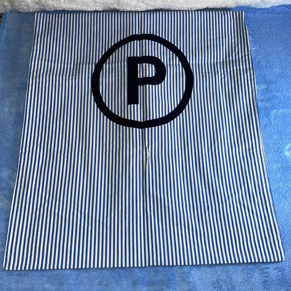 NWOT Large Carrying Bag. Blue & White Strioe with letter “P”